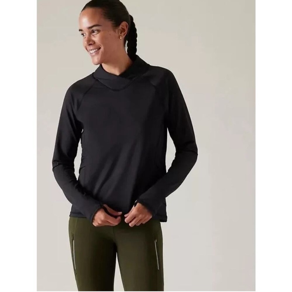 Athleta NEW Whistler Fuse Mock Neck Top Black Active‎ Athleisure Winter Large